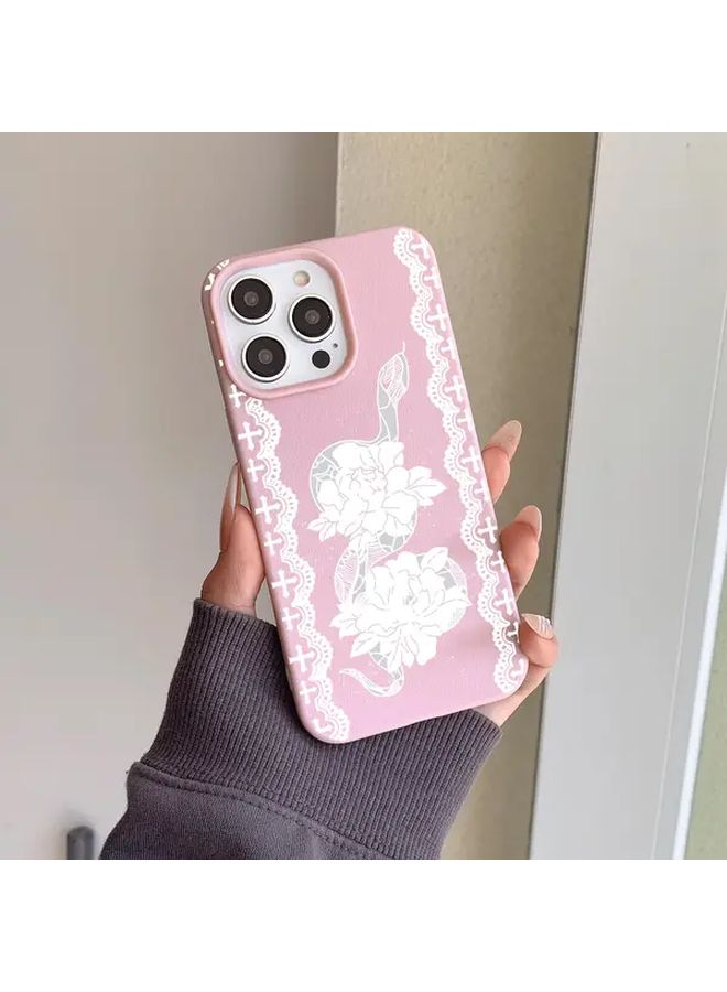 Peony Flower Snake Phone Case For iPhone 15 Pro Max Ultra In Pink Red Color Protective Cover - Image 2
